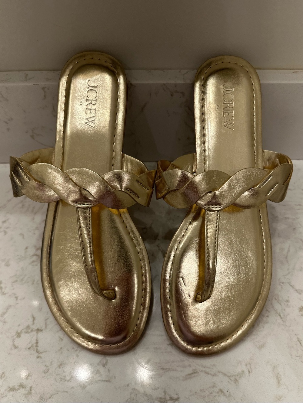 J. Crew Gold Braided Strap Flip Flop Sandals 8